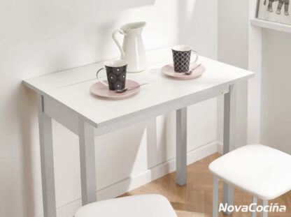 Mesa abatible frontal de color blanca BAYONA-4 con pocillos y jarra de café