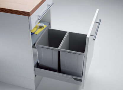 modulo de cocina pequeño con cajón abierto y dos cubetas modulares un pequeña y otra grande