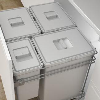 cajón abierto con cubos de basuras de doble instalación